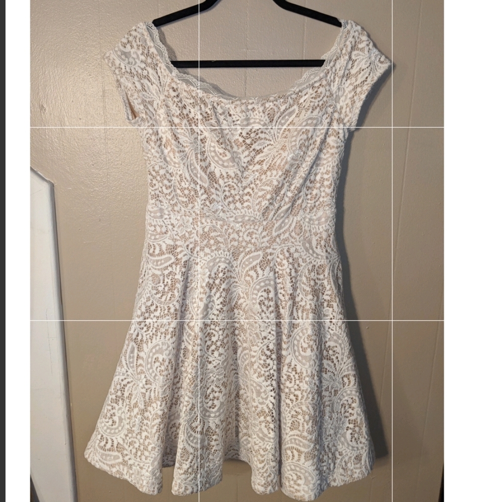 Lovely White Lace Overlay Skater Dress